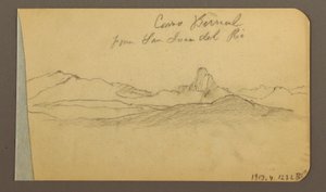 Tegning, bakke- og bjergkæder, San Bernal Peak, 1889 af Frederic Edwin Church