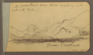 Tegning, bakke- og bjergkæder; bagside: Vej i skoven, 1889 af Frederic Edwin Church