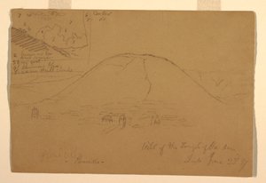 Tegning, bakken ved soltemplet, Quito, Ecuador, 23. juni 1857 af Frederic Edwin Church