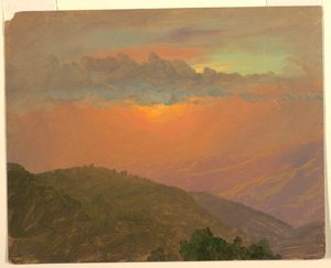 Tegning, Hilltop ved solnedgang, juli 1865 af Frederic Edwin Church