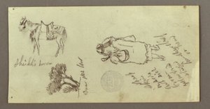 Tegning, Hest, figur bagfra, træer, muligvis 1868 af Frederic Edwin Church