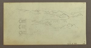 Tegning, Hest, figur bagfra, træer, muligvis 1868 af Frederic Edwin Church