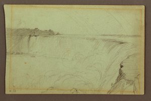 Tegning, Horseshoe Falls med en dobbelt regnbue, Niagara River, Canada, 1856 af Frederic Edwin Church