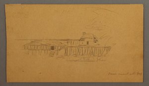 Tegning, Hus og havn, muligvis 1859 af Frederic Edwin Church
