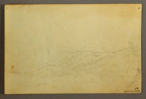 Tegning, Hus i skoven ved et vandløb, april 1845 af Frederic Edwin Church