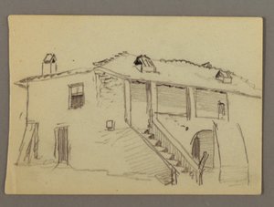 Tegning, hus, muligvis 1868-69 af Frederic Edwin Church