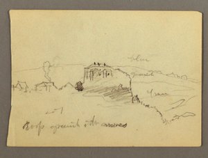 Tegning, Huse på bakketop, muligvis 1868-69 af Frederic Edwin Church