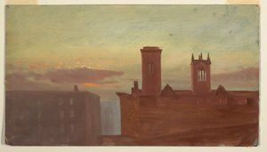 Tegning, Housetops/Hudson, ca. 1867 af Frederic Edwin Church