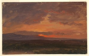 Tegning, Hudson Valley, New York med solnedgang bag Catskill-bjergene, 1855-65 af Frederic Edwin Church