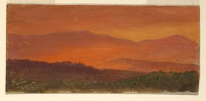 Tegning, Hudson Valley og fjerne bjerge ved solnedgang, juni 1870 af Frederic Edwin Church