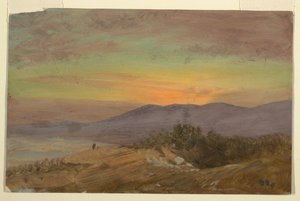 Tegning, Hudson Valley, solnedgang, 1869-70 af Frederic Edwin Church