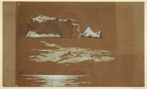Tegning, isbjerge nær Cape St. John og Gull Island, Newfoundland, 4. juli 1859 af Frederic Edwin Church
