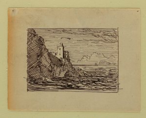 Tegning, Imaginært landskab, ca. 1850 af Frederic Edwin Church