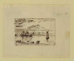 Tegning, Imaginært landskab, ca. 1850 af Frederic Edwin Church