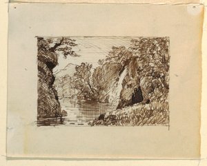 Tegning, Imaginært landskab med, ca. 1870-73 af Frederic Edwin Church
