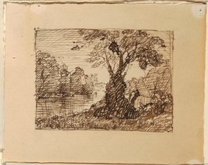 Tegning, Imaginært flodlandskab, ca. 1870-73 af Frederic Edwin Church