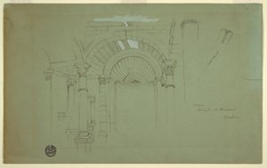 Tegning, interiør, templet i Mismiyeh, Syrien, 28. april 1868 af Frederic Edwin Church