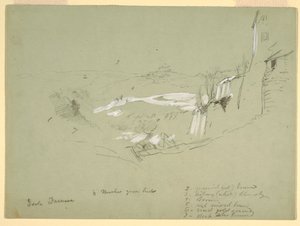 Tegning, Isola Farnese i den romerske Campagna, Italien, maj 1869 af Frederic Edwin Church