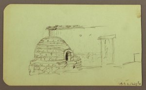 Tegning, Itaccihuatl Peaks; bagside: Bageovn, 1883 af Frederic Edwin Church
