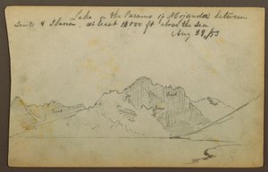 Tegning, sø, Mojanda-ørkenen, Ecuador, 29. august 1853 af Frederic Edwin Church
