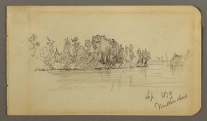 Tegning, Sø og træbevokset bred, 1878 af Frederic Edwin Church