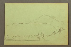 Tegning, sø, hillrange, muligvis 1856 af Frederic Edwin Church