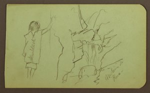 Tegning, landskab, figur; bagside: træer, bro, planter, 1883 af Frederic Edwin Church