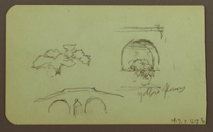 Tegning, landskab, figur; bagside: træer, bro, planter, 1883 af Frederic Edwin Church