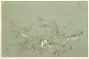 Tegning, landskab nær Guaranda, Ecuador, 5. juni 1857 af Frederic Edwin Church