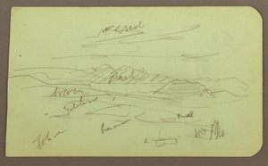 Tegning, landskab, Toluca; bagside: Bjerg, kirke, 1883 af Frederic Edwin Church