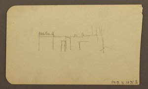 Tegning, landskab; bagside: Kirke, april 1885 af Frederic Edwin Church