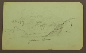 Tegning, landskab; bagside: figurer, kirke, 1883 af Frederic Edwin Church