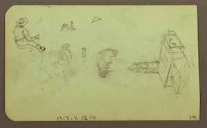 Tegning, landskab; bagside: figurer, kirke, 1883 af Frederic Edwin Church
