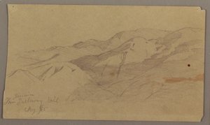 Tegning, landskabsudsigt fra Farm Galleway Hill, Jamaica, De Vestindiske Øer, august 1865 af Frederic Edwin Church