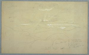 Tegning, Landskab ved solnedgang, Jamaica, juli 1865 af Frederic Edwin Church