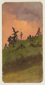 Tegning, Landskab ved skov, juni 1870 af Frederic Edwin Church