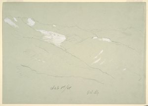 Tegning, Landskab i Berner Alm, nær Bel Alp, Schweiz, september 1868 af Frederic Edwin Church