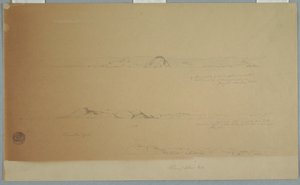 Tegning, Landskab nær Fogo Island, Brimstone, Head, Change Island Rocks, 2. juli 1869 af Frederic Edwin Church