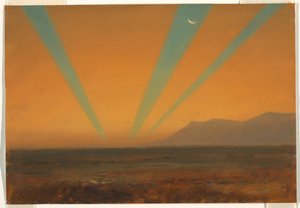 Tegning, Landskab med solnedgang, 1860-70 af Frederic Edwin Church
