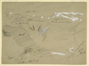 Tegning, Landskaber i de bernske alper, nær Bel Alp, Schweiz, september 1868 af Frederic Edwin Church