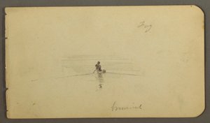 Tegning, mand i kano, muligvis 1878 af Frederic Edwin Church