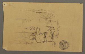Tegning, mand barberer sig, set bagfra, muligvis 1878 af Frederic Edwin Church