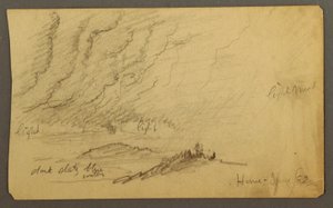 Tegning, Tåge over flod og bakker, juni 1882 af Frederic Edwin Church