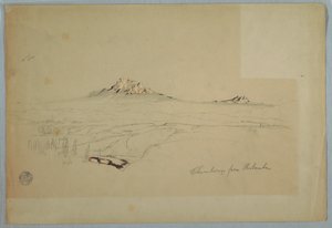 Tegning, Chimborazo-bjerget, udsigt fra Riobamba, Ecuador, juli 1857 af Frederic Edwin Church