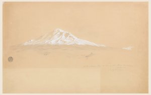 Tegning, Chimborazo-bjerget fra senior Pablo Bustamantes hus, Riobamba, Ecuador, 14. juli 1857 af Frederic Edwin Church