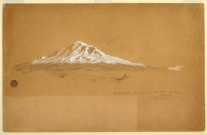 Tegning, Chimborazo-bjerget fra senior Pablo Bustamantes hus, Riobamba, Ecuador, 14. juli 1857 af Frederic Edwin Church