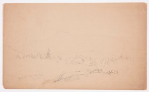 Tegning, "Mount Katahdin fra vest" [kigger vestpå mod Mount Katahdin], august 1852 af Frederic Edwin Church
