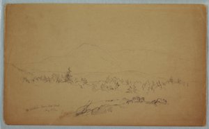 Tegning, "Mount Katahdin fra vest" [kigger vestpå mod Mount Katahdin], august 1852 af Frederic Edwin Church