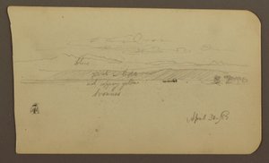 Tegning, bjerglandskab, figur; bagside: landskab, 30. april 1885 af Frederic Edwin Church