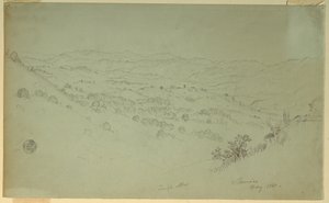 Tegning, bjerglandskab, Jamaica, 1865 af Frederic Edwin Church